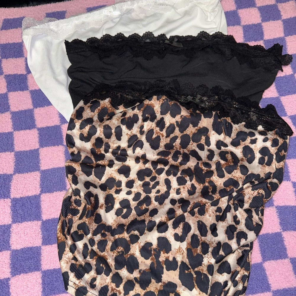 Leopard, white and Black Lace tube top Set